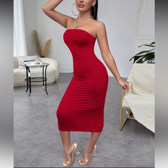 Elegant Gray Strapless Midi Dress - Picture 10 of 14